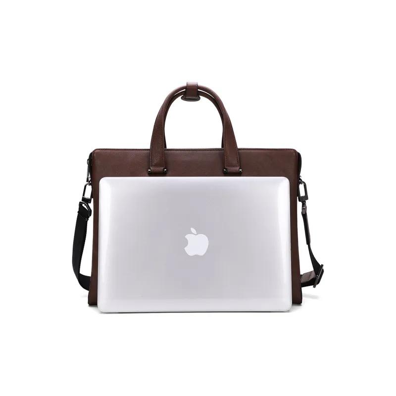 ELLE HOMME Top Grain Cow Leather Handbag, Shoulder Bag, Crossbody Bag Unisex Solid Color-3
