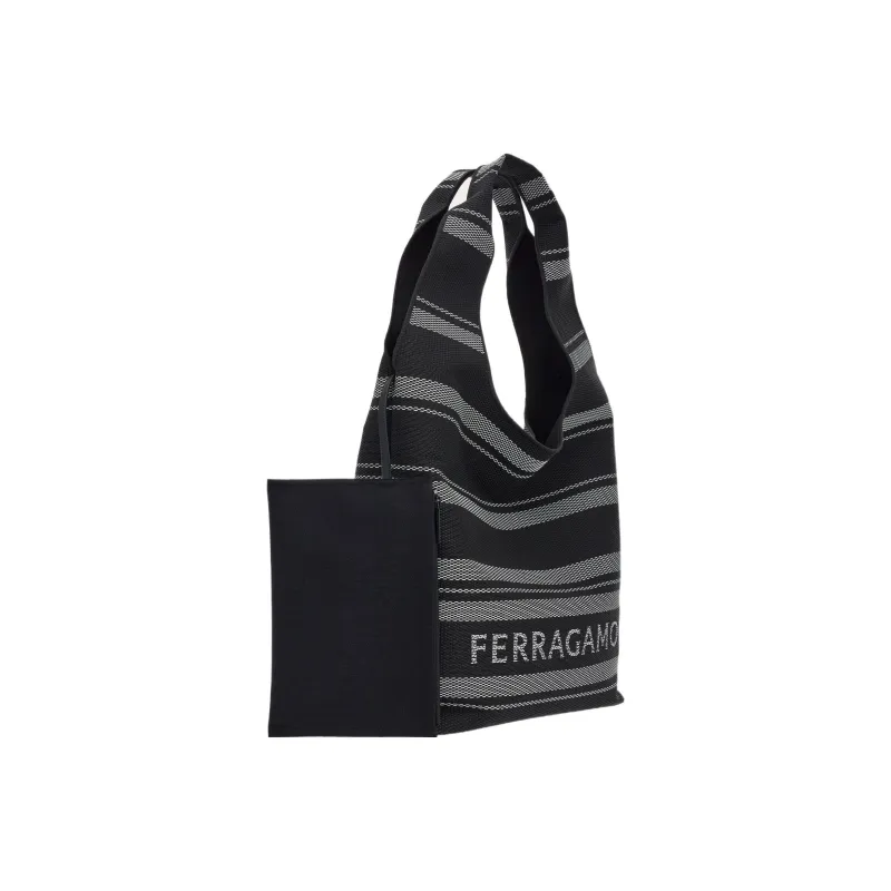 FERRAGAMO Woven Material Shopping Bag Handbag Men's Black/Gray-1