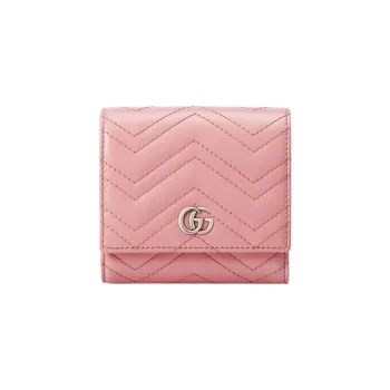 GUCCI GG Marmont Leather Card Clip Money Clip Card Holder Wallet Mini Women's Pink