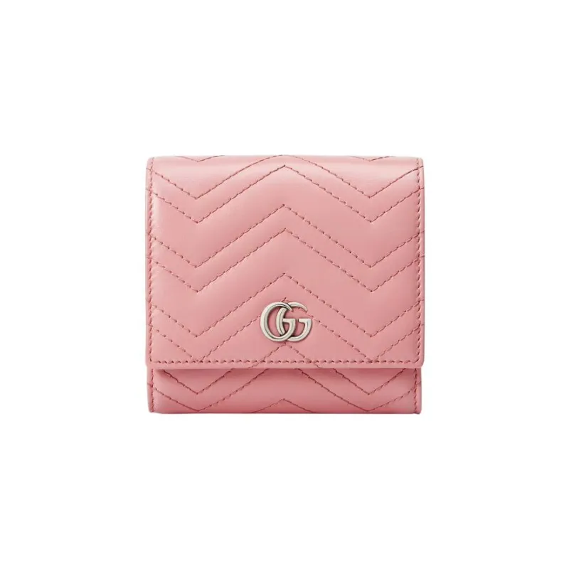 GUCCI GG Marmont Leather Card Clip Money Clip Card Holder Wallet Mini Women's Pink-0