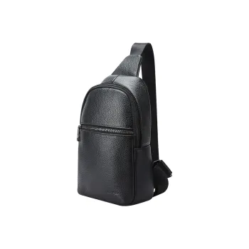 BOPAI Top Grain Cow Leather Sling Bag Small Size Men's Black