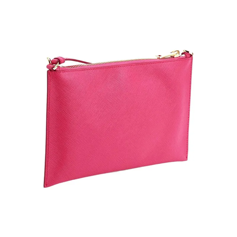 PRADA Leather Shoulder Bag Mahjong Clutch Shoulder Bag Women's Pink-2
