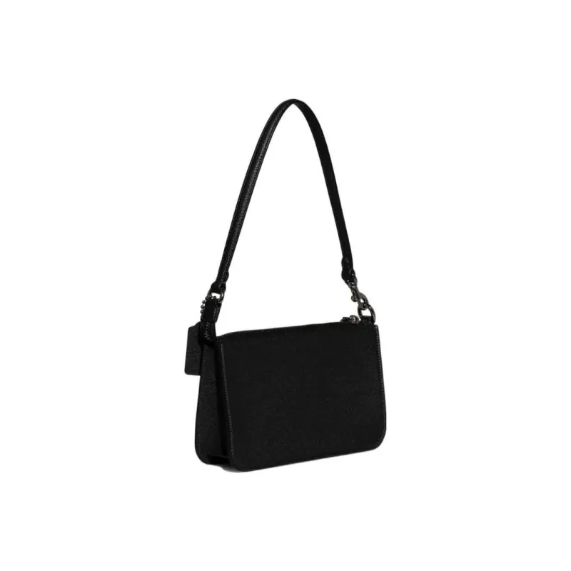 COACH Pouch Cross Grain Leather With Canvas Clutch Handbag, Shoulder Bag Trumpets Women's Black-1