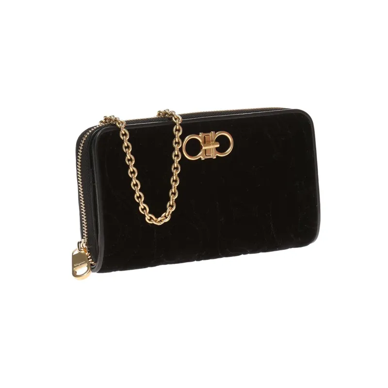 FERRAGAMO Velvet Shoulder Bag Crossbody Bag Wallet Mini Women's Black-1