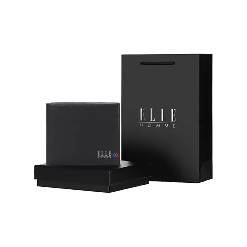 ELLE HOMME Top Grain Cow Leather Large Bill Ticket Clip Wallet Regular Men's Black