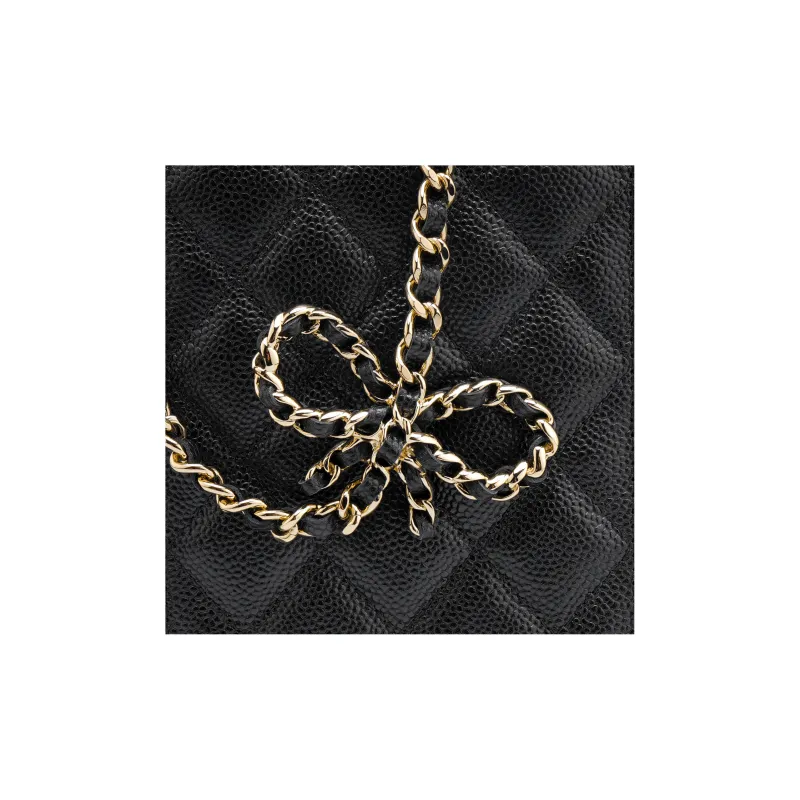 CHANEL Litchi Grain Cow Leather Cell Phone Pouch Trumpets Women's Black-3