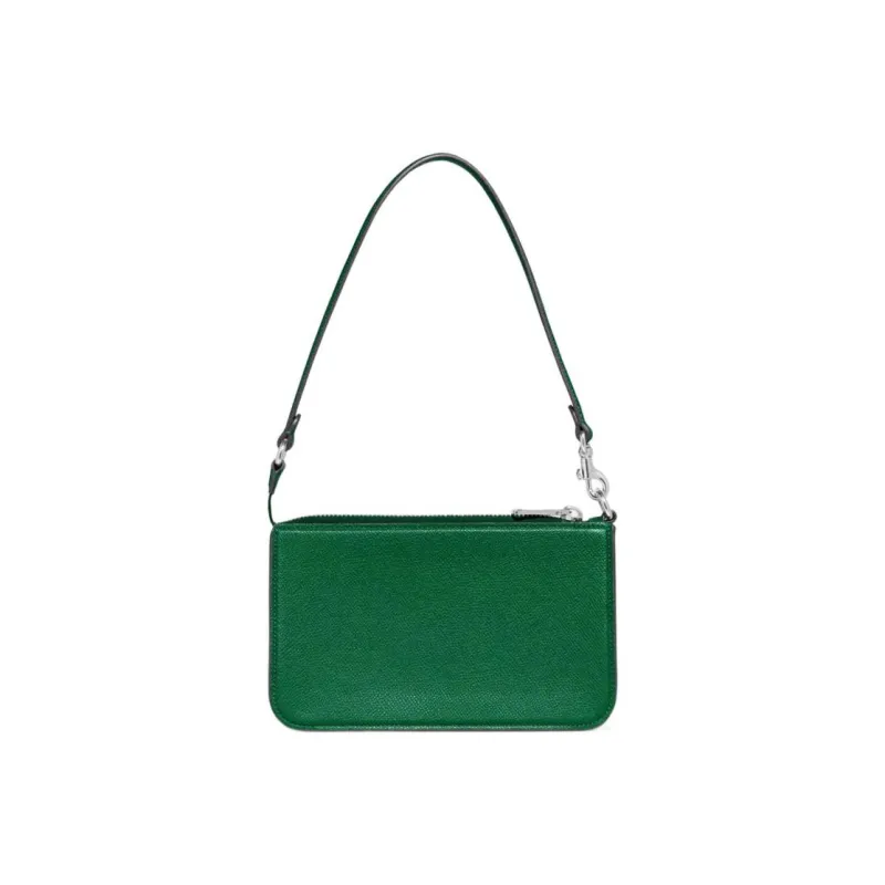COACH Pouch Cross Grain Leather With Canvas Clutch Handbag, Shoulder Bag Women's Green-2