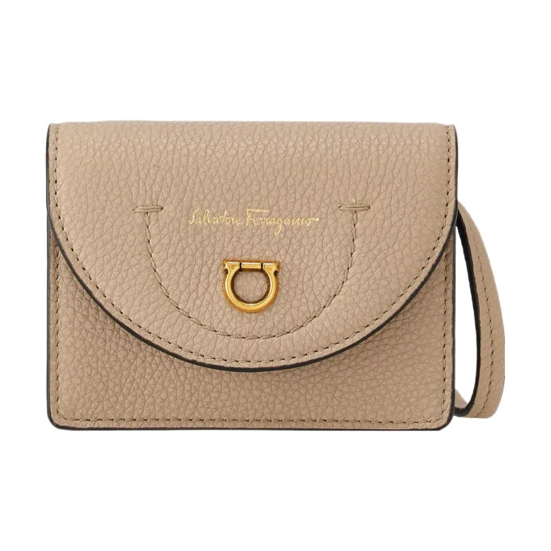 FERRAGAMO Cow Leather Card Holder Women's Coffee-0