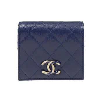 CHANEL Cow Leather Coin Purse Wallet Women's Blue
