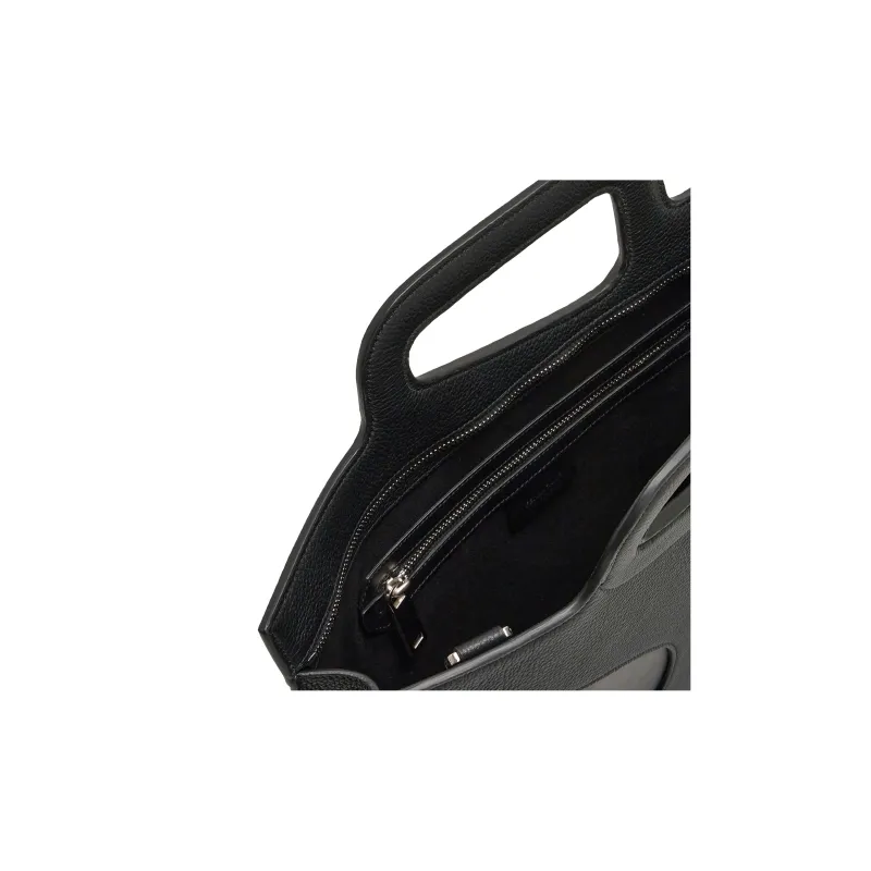 FERRAGAMO Leather Portable Briefcase Men's Black-3