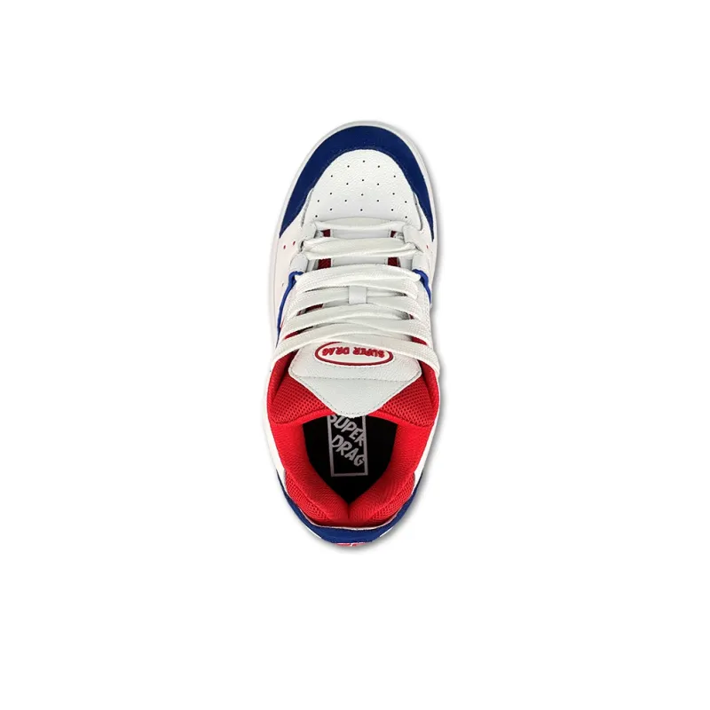 LuzaoT SUPER DRAG Puffy Shoes Low Top Skateboard Shoes Unisex White Blue Red-3
