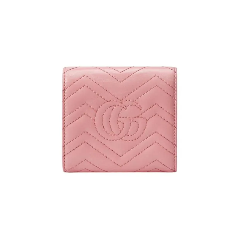 GUCCI GG Marmont Leather Card Clip Money Clip Card Holder Wallet Mini Women's Pink-1