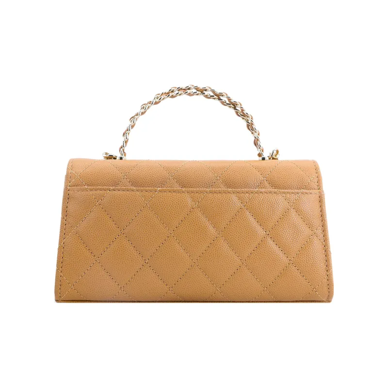 CHANEL 23P SS Cow Leather Flap Bag Handbag, Shoulder Bag, Crossbody Bag Regular Women's Milk Tea/Caramel-2