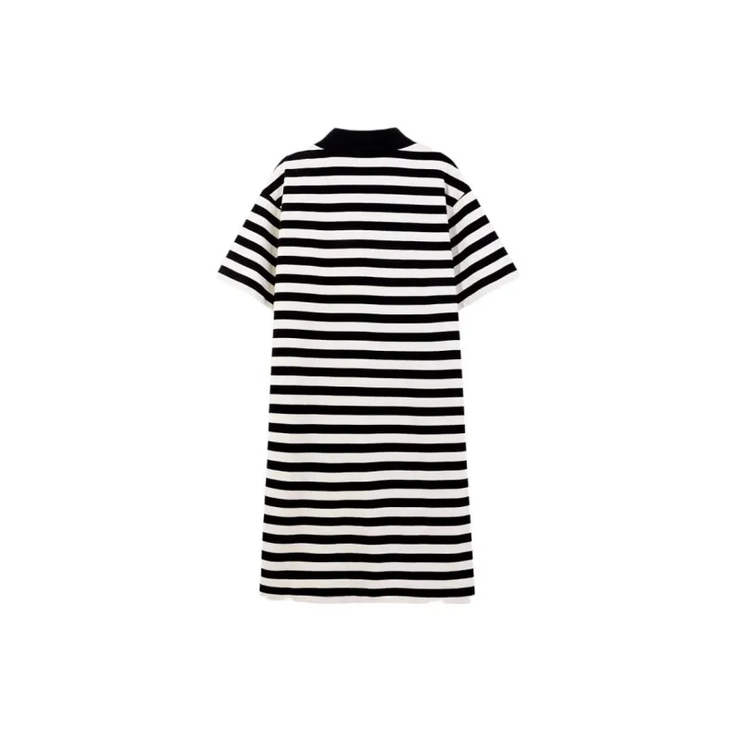 B.Duck Short Sleeved Dresses Women's Black White Stripes-1