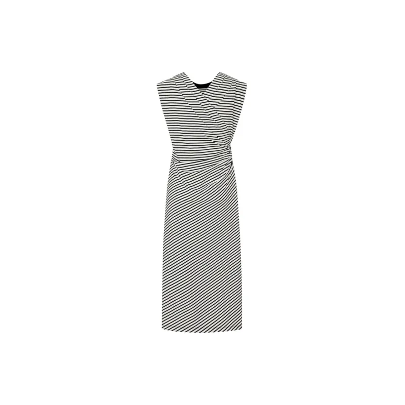 MOCO Short Sleeved Dress Women's White Black Stripes-1