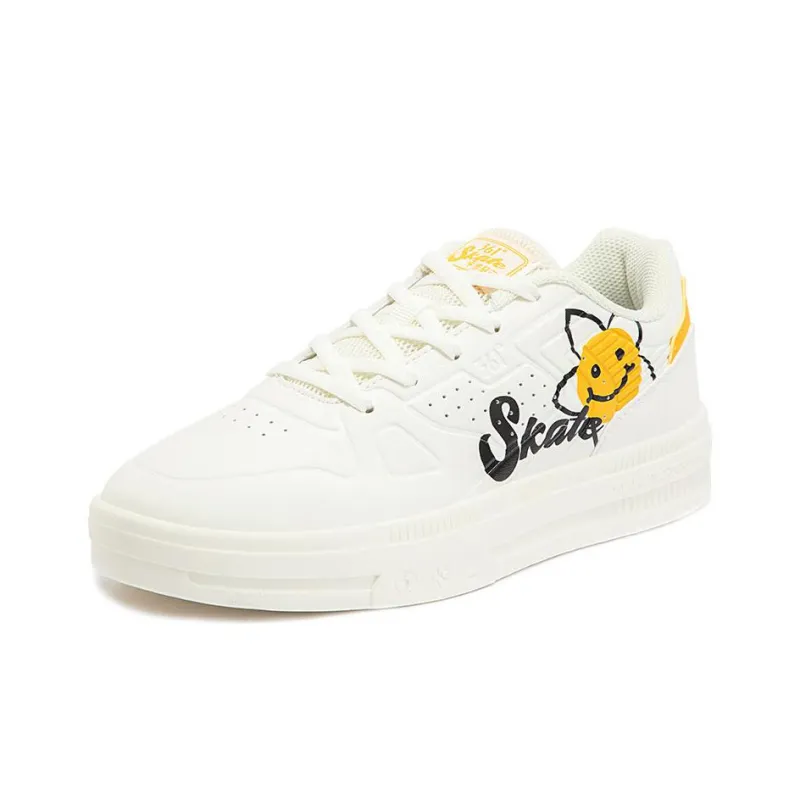361° Anti-Slip Wear-Resistant Low-Top Skateboard Shoes Women's White Black Yellow-1