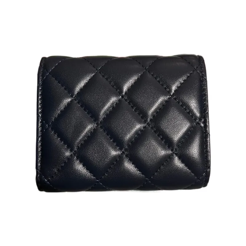 CHANEL Cow Leather Card Holder Wallet Women's Navy Blue-1