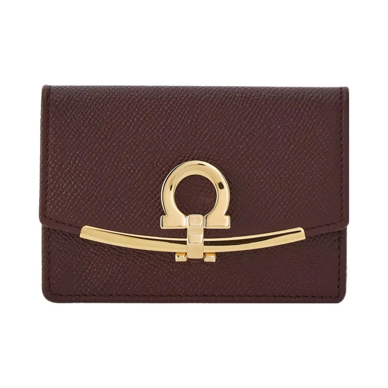 FERRAGAMO Cow Leather Business Card Holder Women's Coffee-0