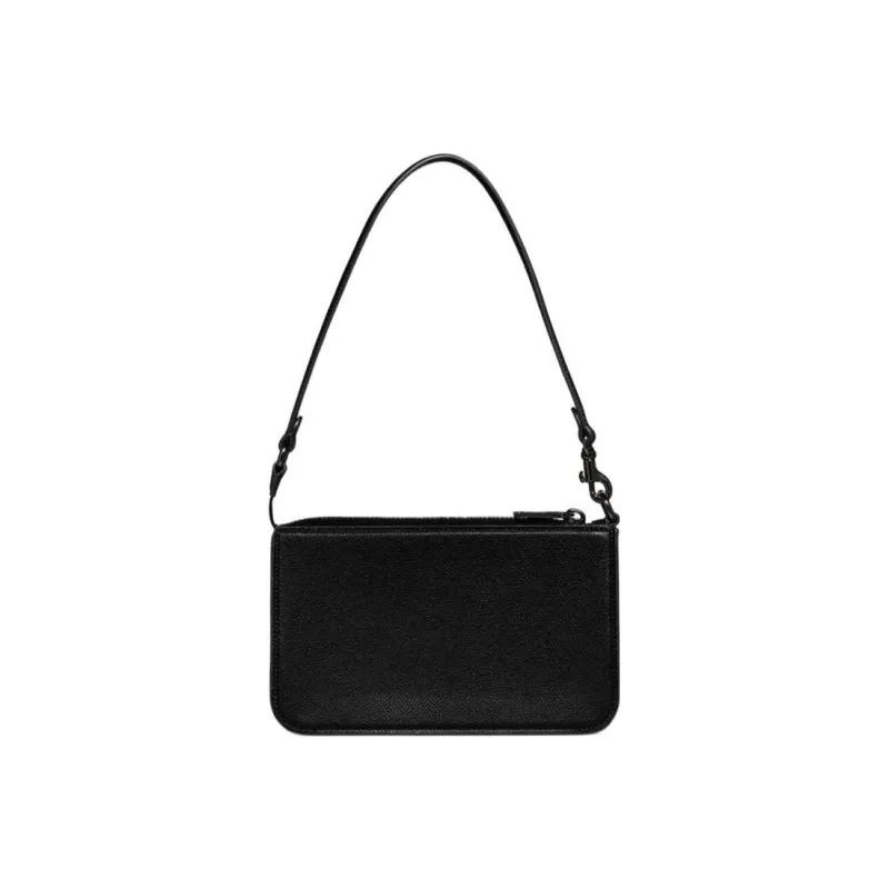 COACH Pouch Cross Grain Leather With Canvas Clutch Handbag, Shoulder Bag Trumpets Women's Black-2