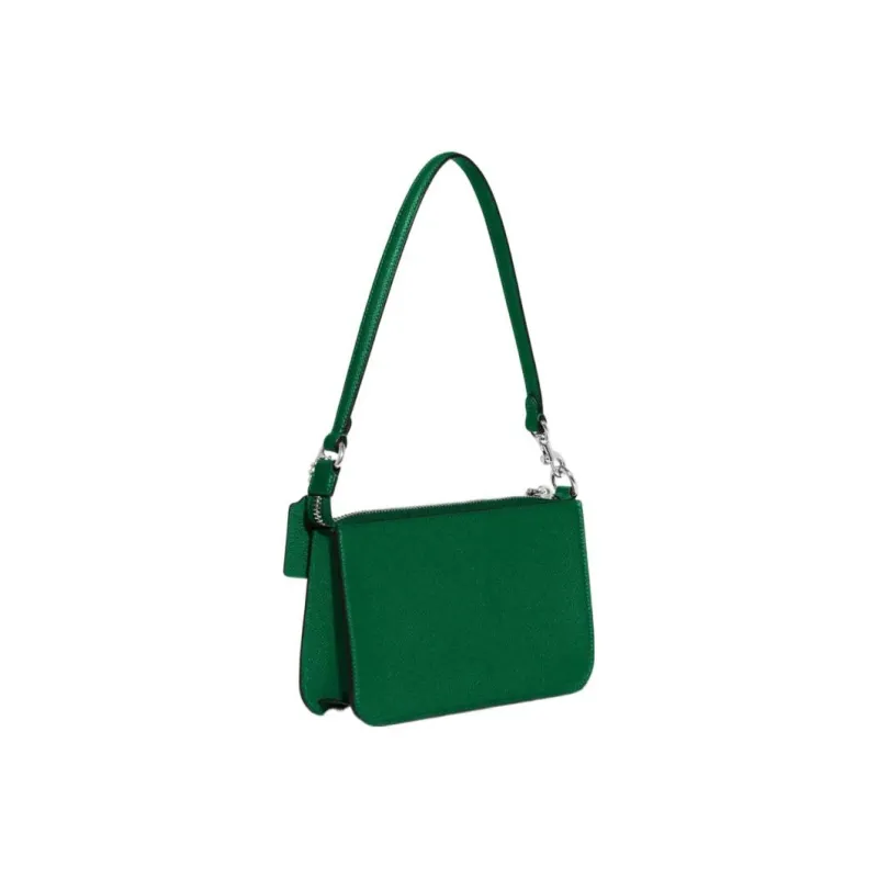 COACH Pouch Cross Grain Leather With Canvas Clutch Handbag, Shoulder Bag Women's Green-1
