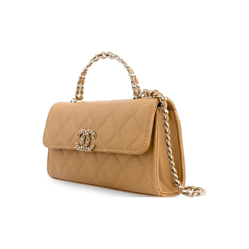 CHANEL 23P SS Cow Leather Flap Bag Handbag, Shoulder Bag, Crossbody Bag Regular Women's Milk Tea/Caramel-1