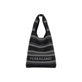 FERRAGAMO Woven Material Shopping Bag Handbag Men's Black/Gray