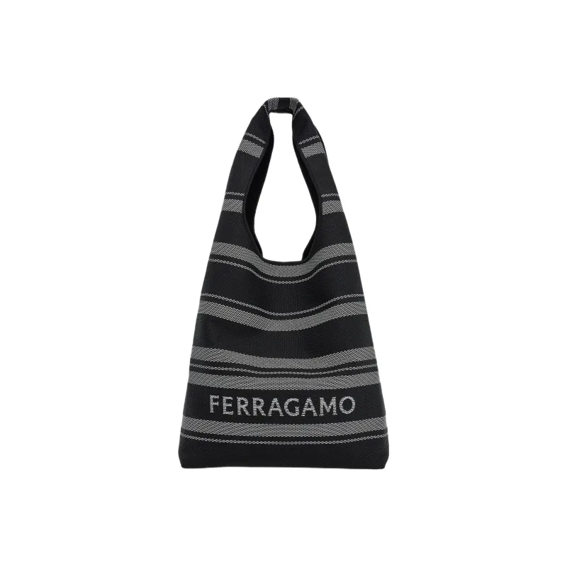 FERRAGAMO Woven Material Shopping Bag Handbag Men's Black/Gray-0