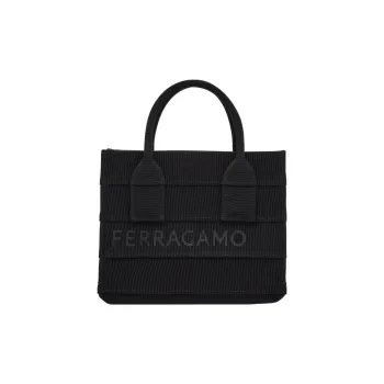 FERRAGAMO Satin Tote Bag, Shopping Bag, Handbag Trumpets Women's Black