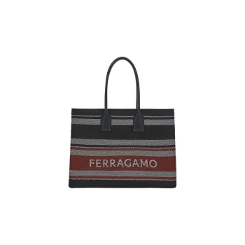 FERRAGAMO Cow Leather With Fabric Tote Bag, Shopping Bag, Handbag Large Size Women's Multicolor