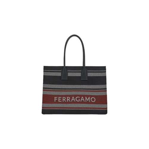 FERRAGAMO Cow Leather With Fabric Tote Bag, Shopping Bag, Handbag Large Size Women's Multicolor