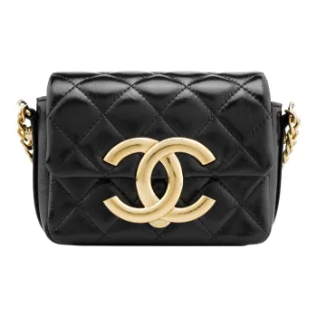 CHANEL 23P SS Shiny Lambskin Shoulder Bag, Crossbody Bag Trumpets Women's Black
