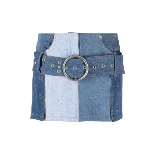 marine serre Monogram-print Patchwork Denim Mini Skirt