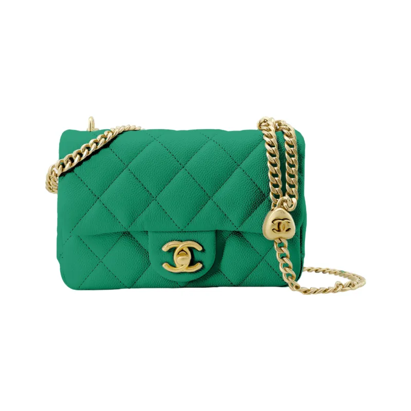 CHANEL 23P SS Grain Embossed Litchi Grain Cow Leather Shoulder Bag, Crossbody Bag Trumpets Women's Green-0