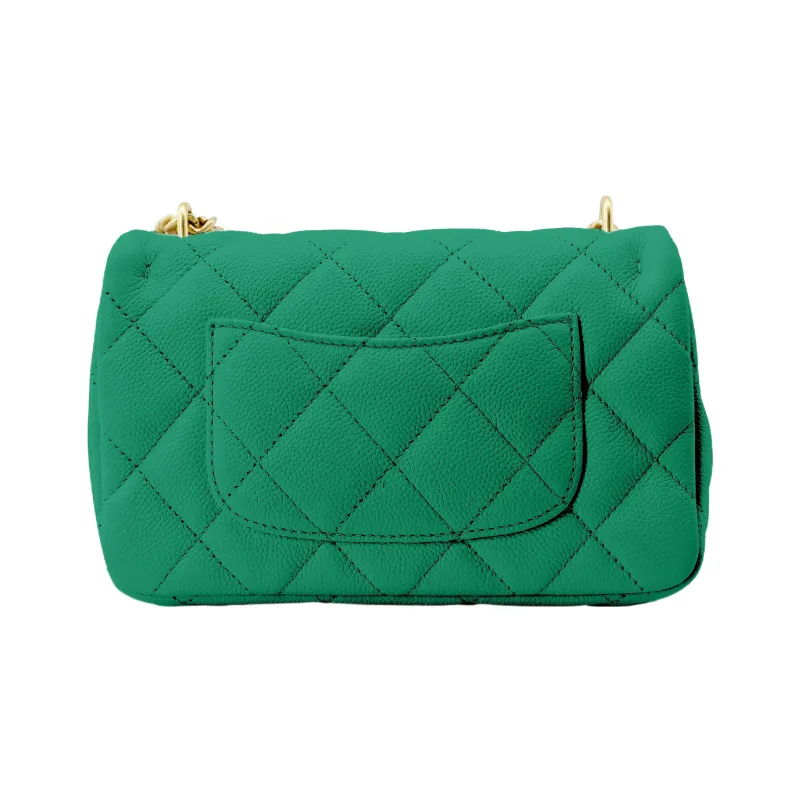 CHANEL 23P SS Grain Embossed Litchi Grain Cow Leather Shoulder Bag, Crossbody Bag Trumpets Women's Green-2