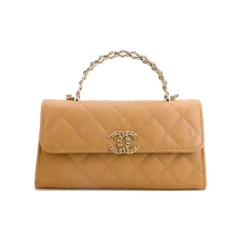 CHANEL 23P SS Cow Leather Flap Bag Handbag, Shoulder Bag, Crossbody Bag Regular Women's Milk Tea/Caramel