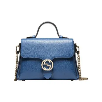 GUCCI Litchi Grain Leather Messenger Bag Chain Crossbody Handbag Shoulder Bag Regular Women's Blue