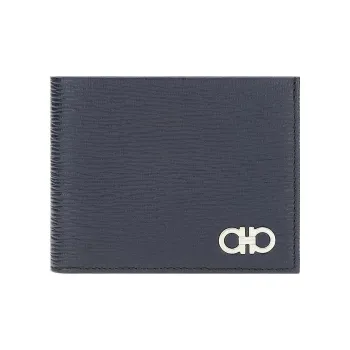 FERRAGAMO GANCINI Calfskin Wallet Men's Dark Blue