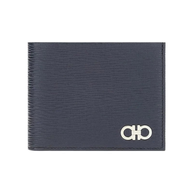 FERRAGAMO GANCINI Calfskin Wallet Men's Dark Blue-0