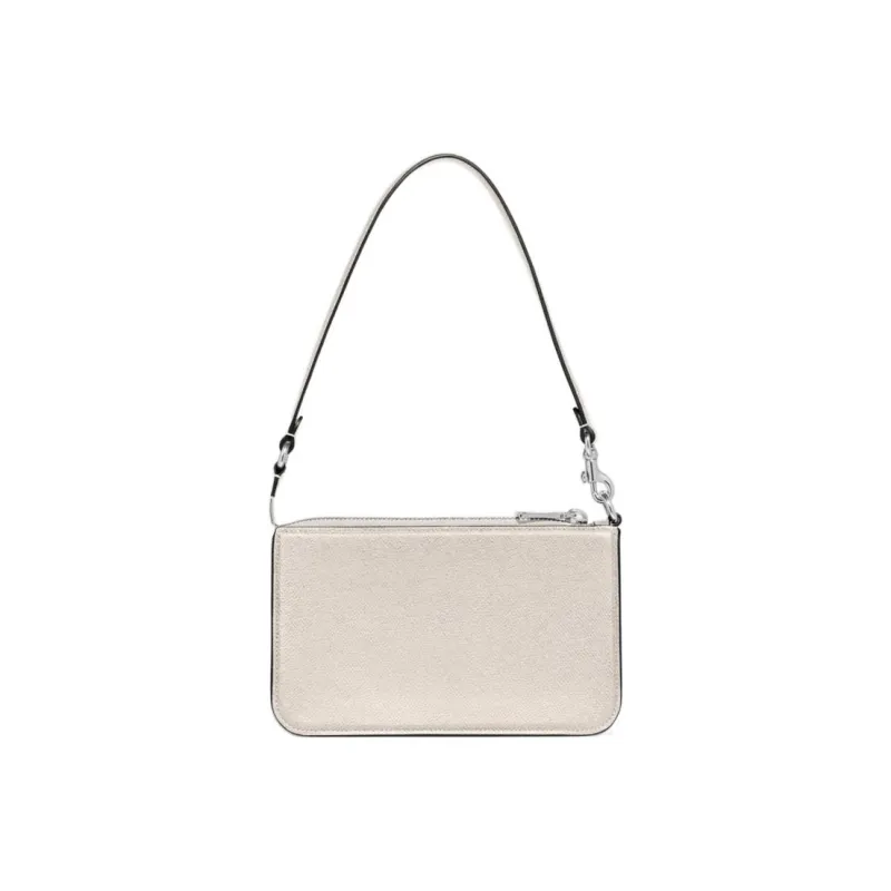 COACH Pouch Cross Grain Leather With Canvas Clutch Handbag, Shoulder Bag Trumpets Women's White-2