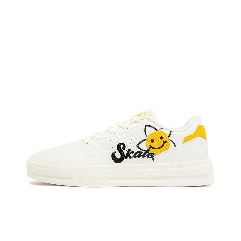 361° Anti-Slip Wear-Resistant Low-Top Skateboard Shoes Women's White Black Yellow-0
