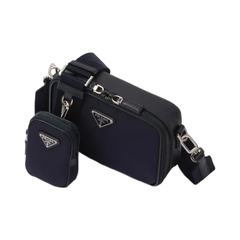 PRADA Re Nylon And Saffiano Leather Removable Pouch Shoulder Bag Navy-1