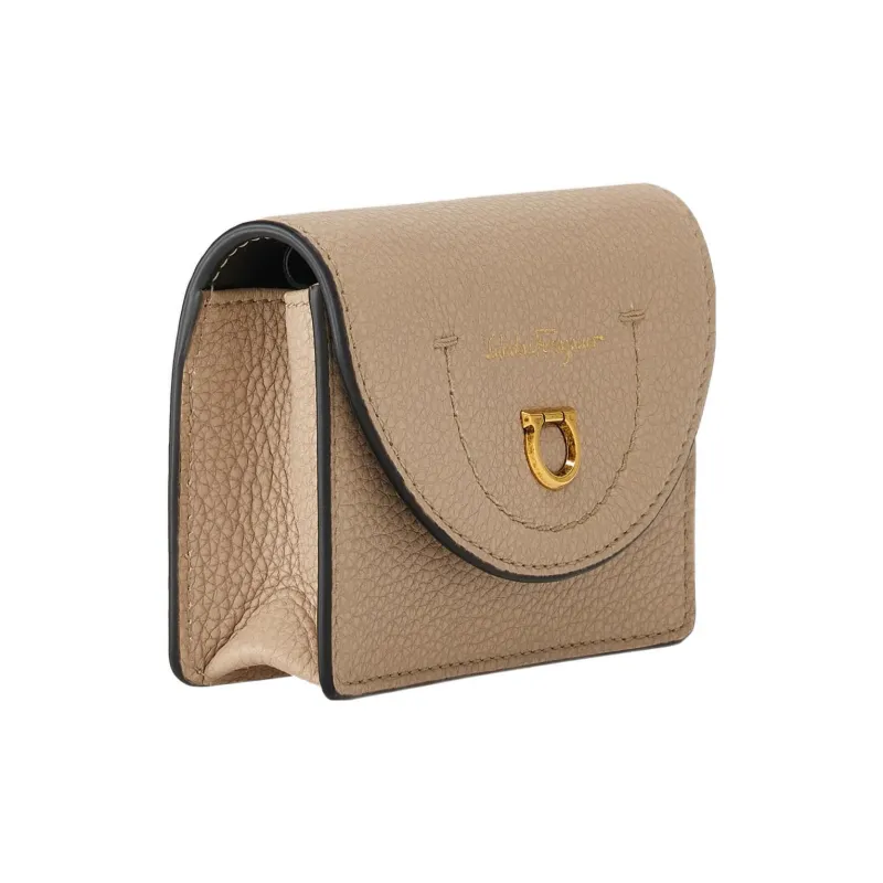 FERRAGAMO Cow Leather Card Holder Women's Coffee-1