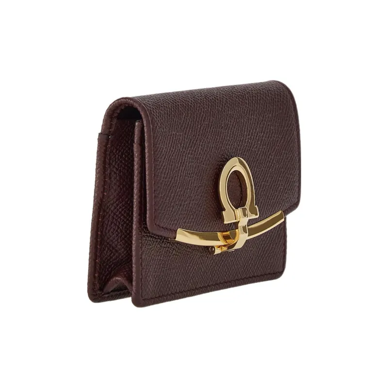 FERRAGAMO Cow Leather Business Card Holder Women's Coffee-1