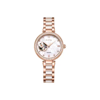 Fiyta DLA21003.PWSD Mechanical Movement Stainless Steel Strap Watch Women's Watch Cut Out Dial