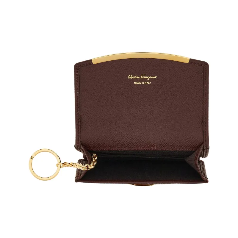 FERRAGAMO Cow Leather Business Card Holder Women's Coffee-3