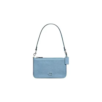 COACH Pouch Canvas With Leather Clutch Handbag, Shoulder Bag Women's Blue