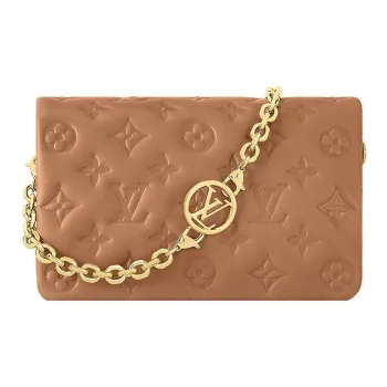 LOUIS VUITTON Pochette Coussin Embossed Sheepskin Shoulder Bag Women's Brown