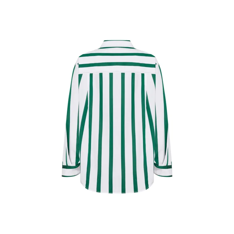 MO&CO Shirts Women's Green And White Stripes-1