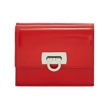 FERRAGAMO GANCINI Cow Leather Wallet Small Size Women's Red