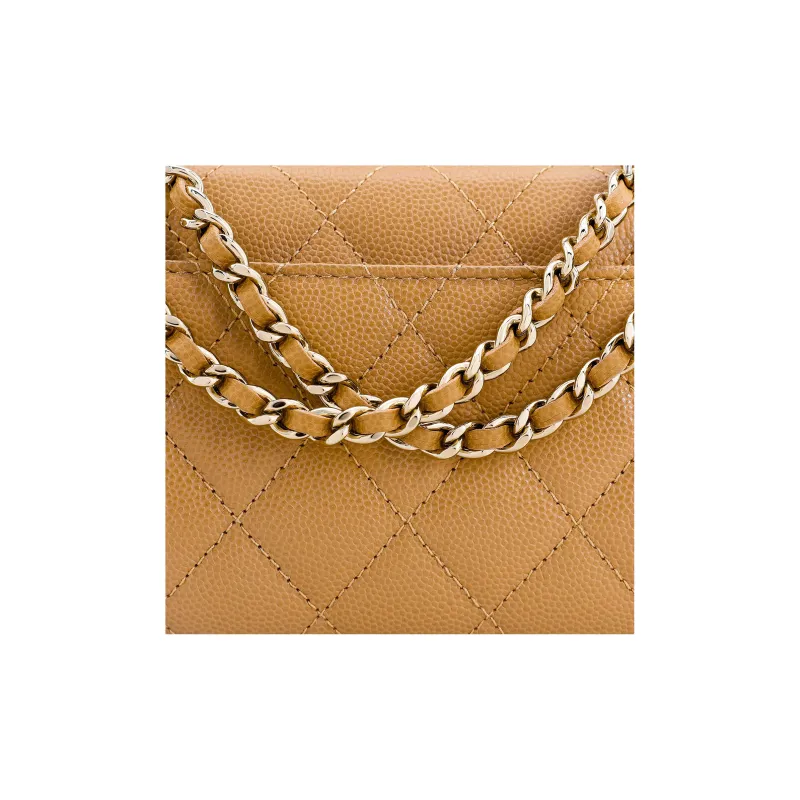 CHANEL 23P SS Cow Leather Flap Bag Handbag, Shoulder Bag, Crossbody Bag Regular Women's Milk Tea/Caramel-5